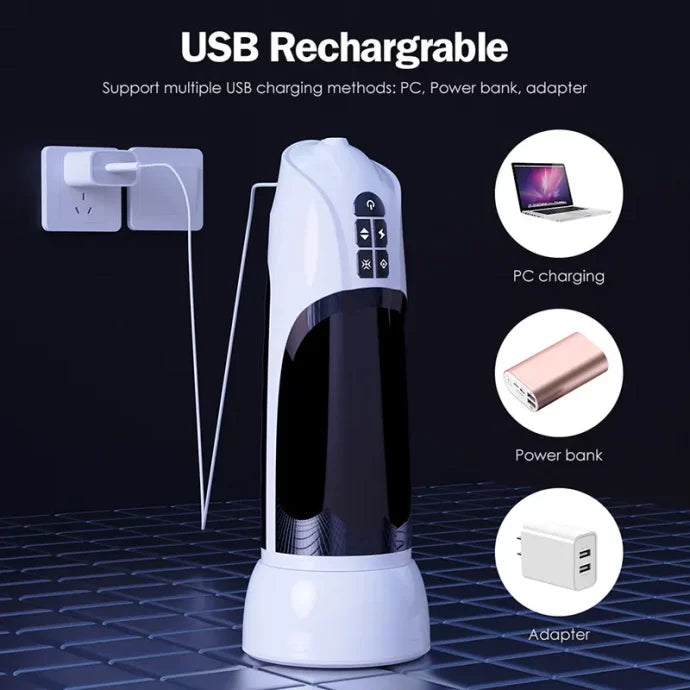 XT4: Große 6-in-1 Hands Free Masturbator mit 7 Stoß- und Saugmodi
