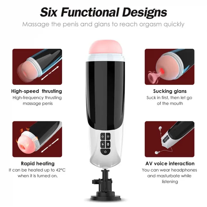 XT4: Große 6-in-1 Hands Free Masturbator mit 7 Stoß- und Saugmodi