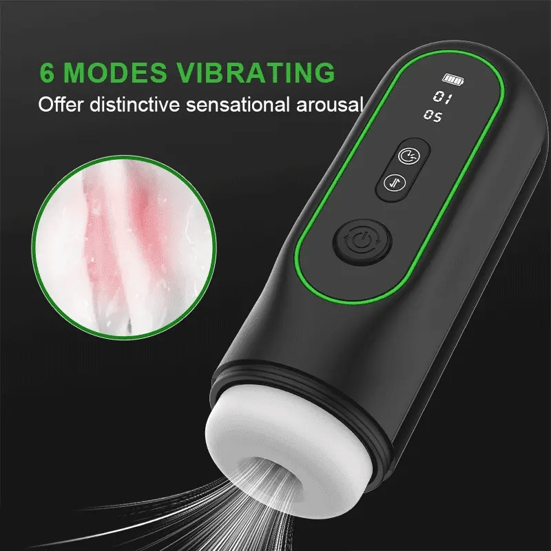 XS14: Masturbator mit Saugfunktion sowie Stoß-, Vibration-, Heiz- und Sprachfunktion