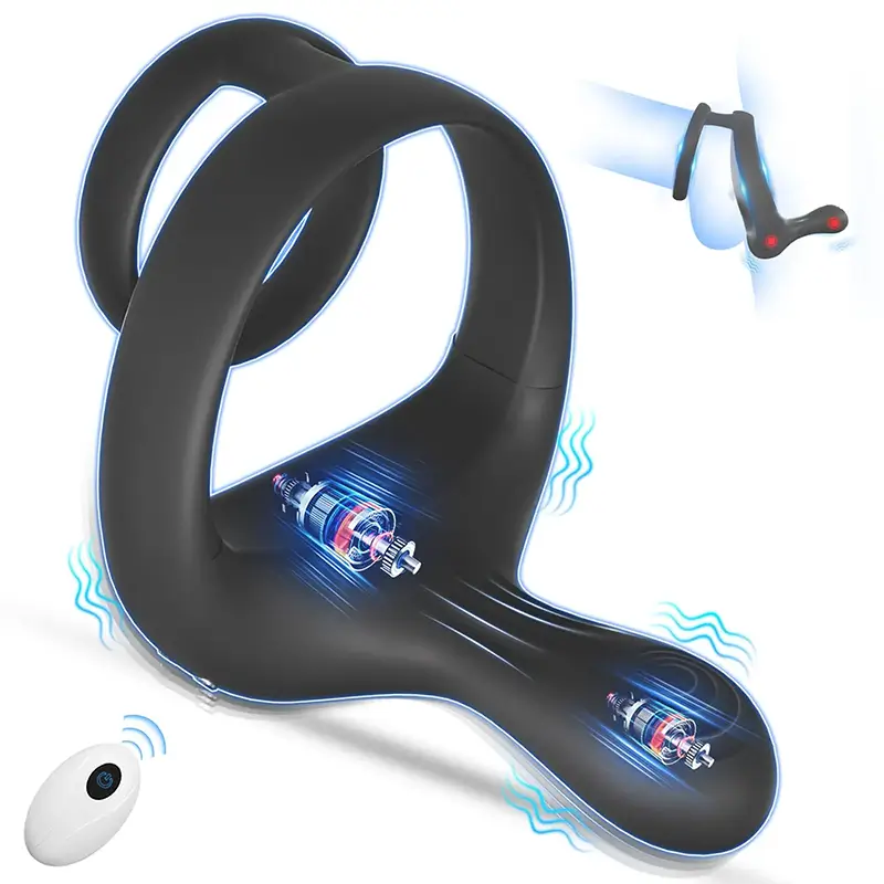 PR6: Penis-, Hoden- und Damm-Penisring mit zwei Motoren und Fernbedienung |  Mymasturbator