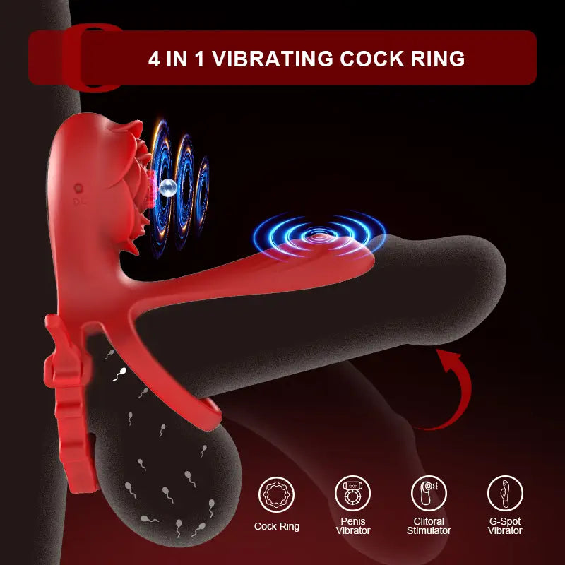 PR8: Rosen-Penisring mit zwei Motoren & 10 Vibrationsmodi für Paare