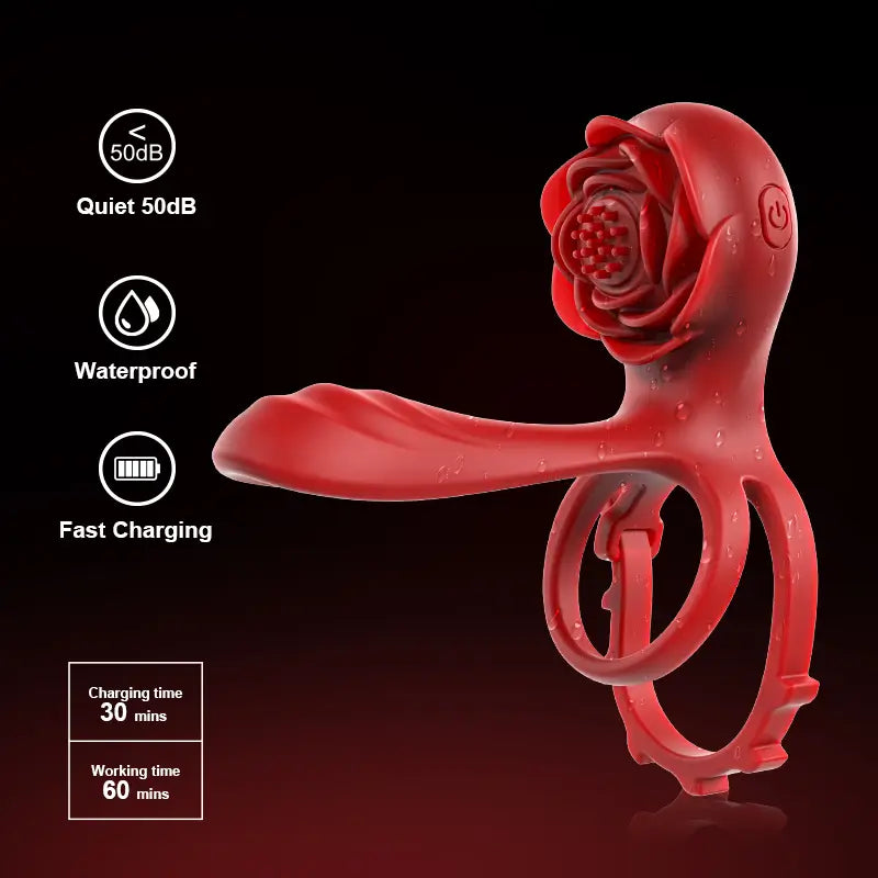 PR8: Rosen-Penisring mit zwei Motoren & 10 Vibrationsmodi für Paare