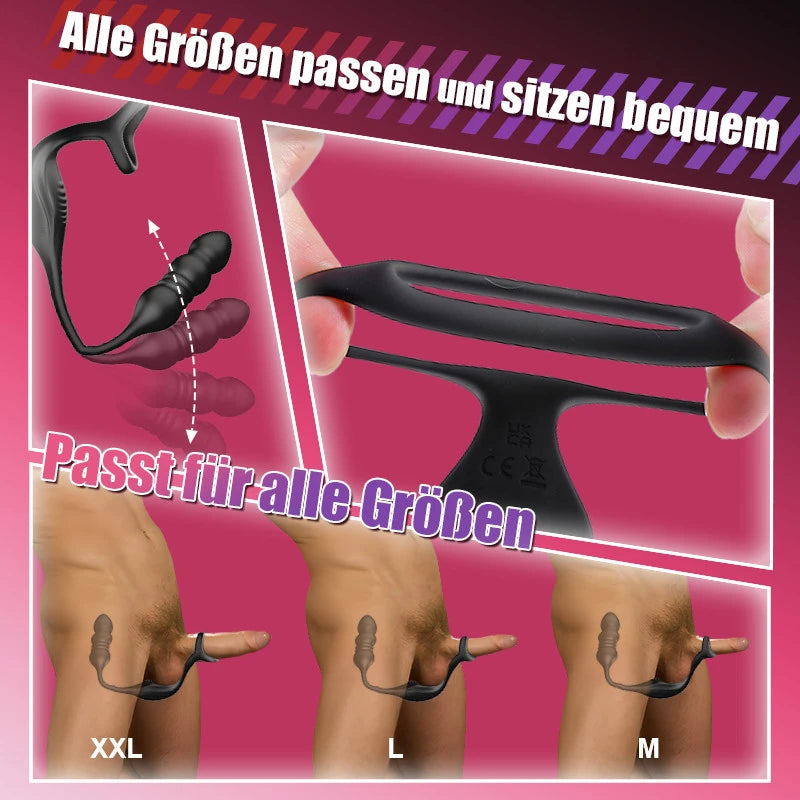 PM6: Wearable 9 Vibrations- und Pulsations Prostata-Massagegerät mit Ring