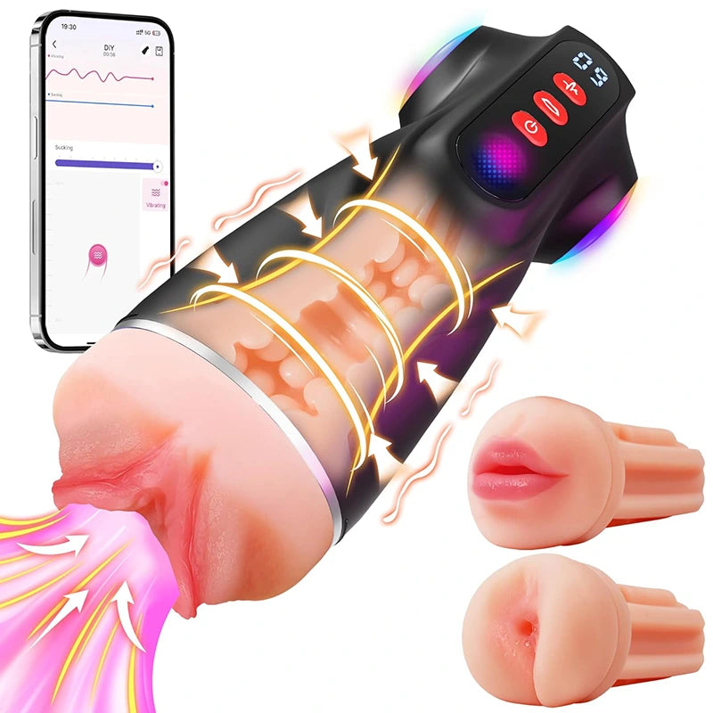 XV11: APP Steuerung Masturbatoren mit 3 Liner Abnehmbare, 9 Vibration und Saugenmodi