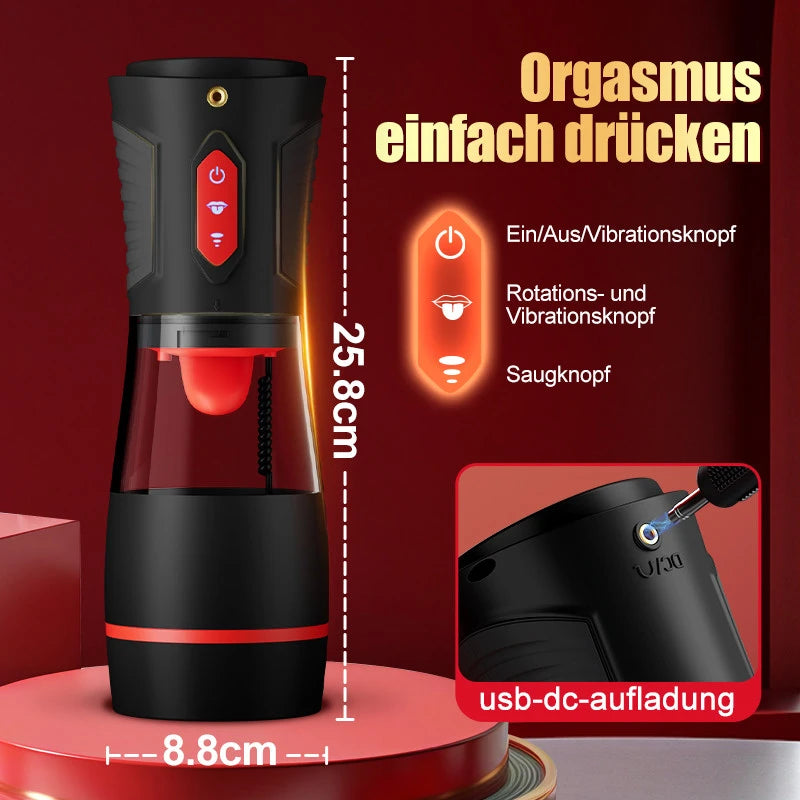 XS8: Blowjob Masturbator mit Smartphone-Halter, 9 vibrierende, saugende & Zungenleck-Modi
