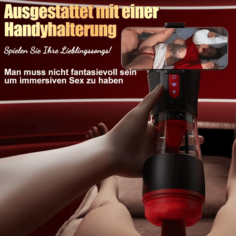 XS8: Blowjob Masturbator mit Smartphone-Halter, 9 vibrierende, saugende & Zungenleck-Modi