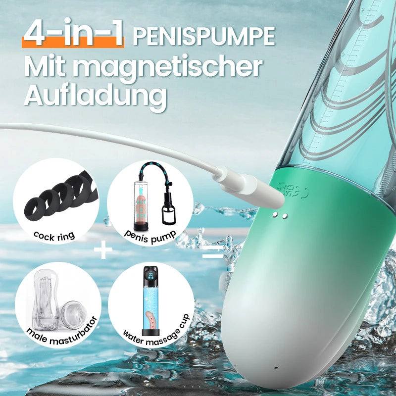 XP14: Elektrische Vakuum-Wasser-Penispumpe mit 4 Druckstufen und 9 Saugmodi