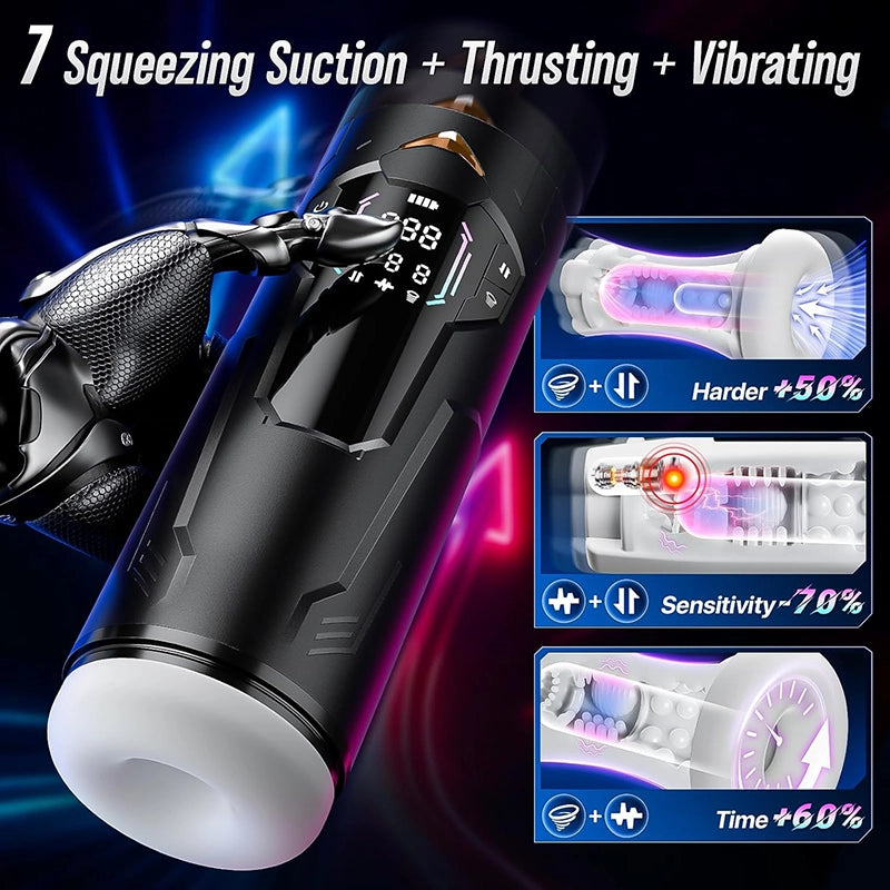 XT4: Hands-Free Masturbator mit 7 Stoß-, Saug- und Vibrationsmodi
