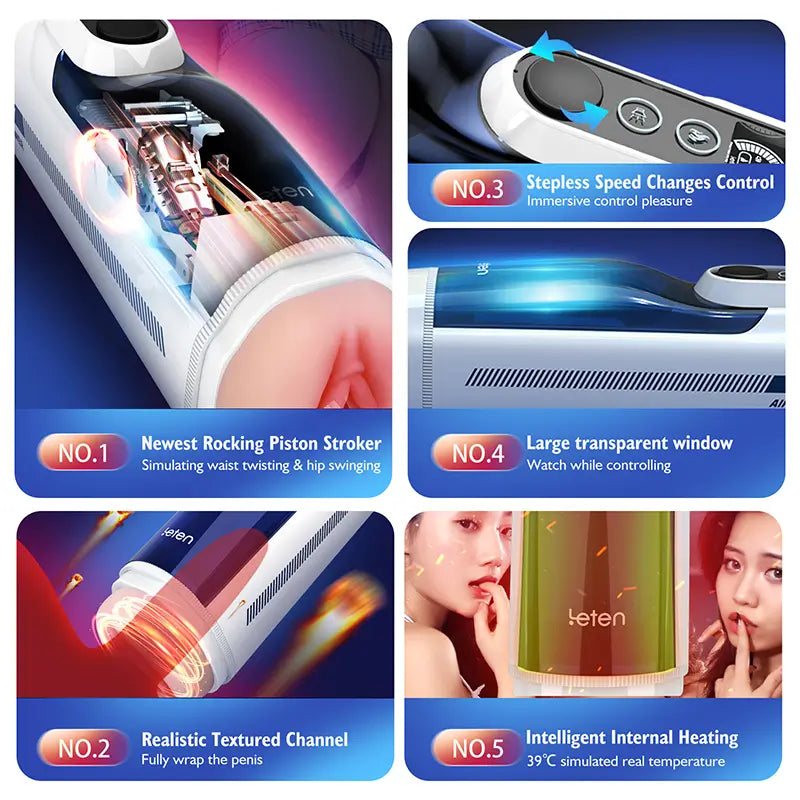Leten A380 IV: Schwingender Piston 10 Stoßfunktion Smart Heating Männlicher Masturbator
