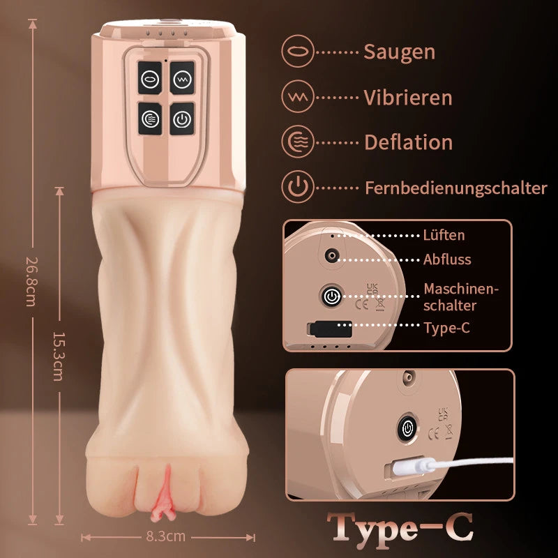 XV7: Realistische Vibrator Muschi mit 5 Saugen 7 Vibration