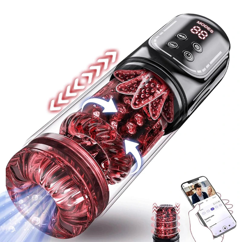 XR4 Pro: Waserdicht Blowjob Masturbator mit APP Steuerung, Stoßen, Rotieren, Saugen und Vibrieren